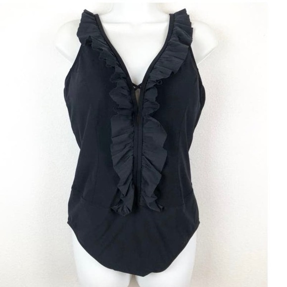 Profile by gottex black Ruffle one piece swimsuit size 6 - Picture 1 of 8